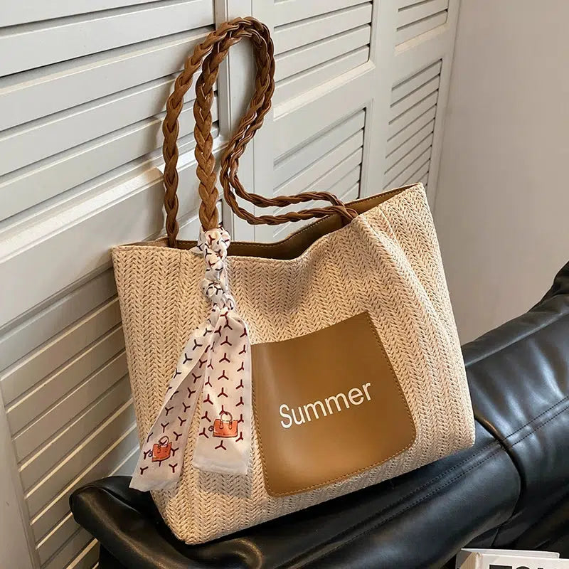 Braided Handle Summer Tote Bag