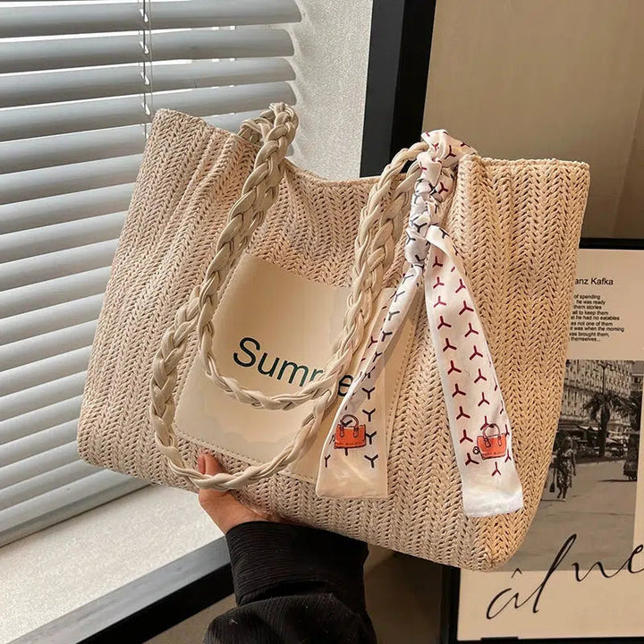 Braided Handle Summer Tote Bag