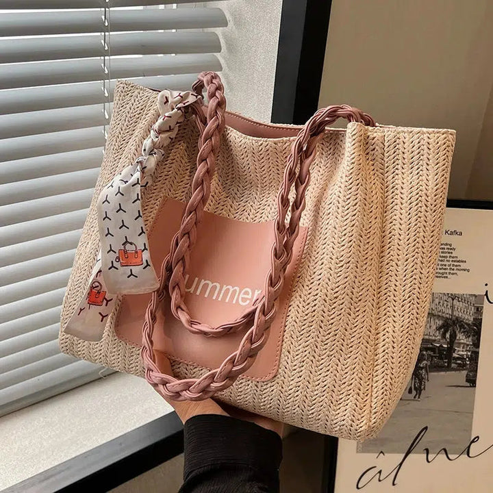 Braided Handle Summer Tote Bag