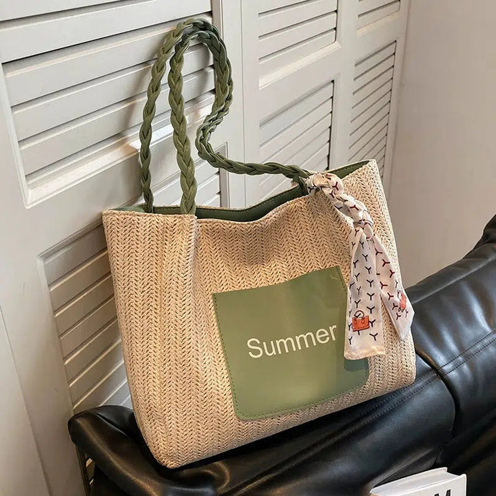 Braided Handle Summer Tote Bag