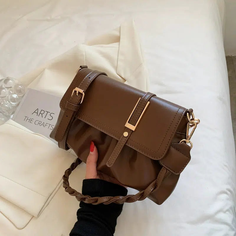 Braided Strap Leather Shoulder Bag