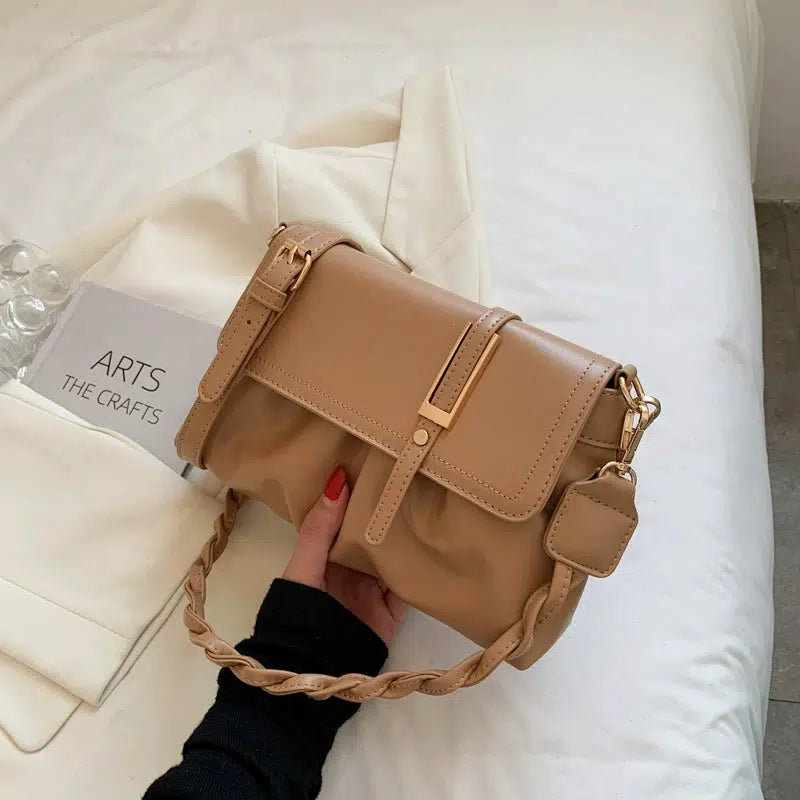 Braided Strap Leather Shoulder Bag