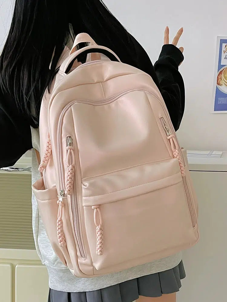 Braided Zipper Pull Multi-pocket Backpack