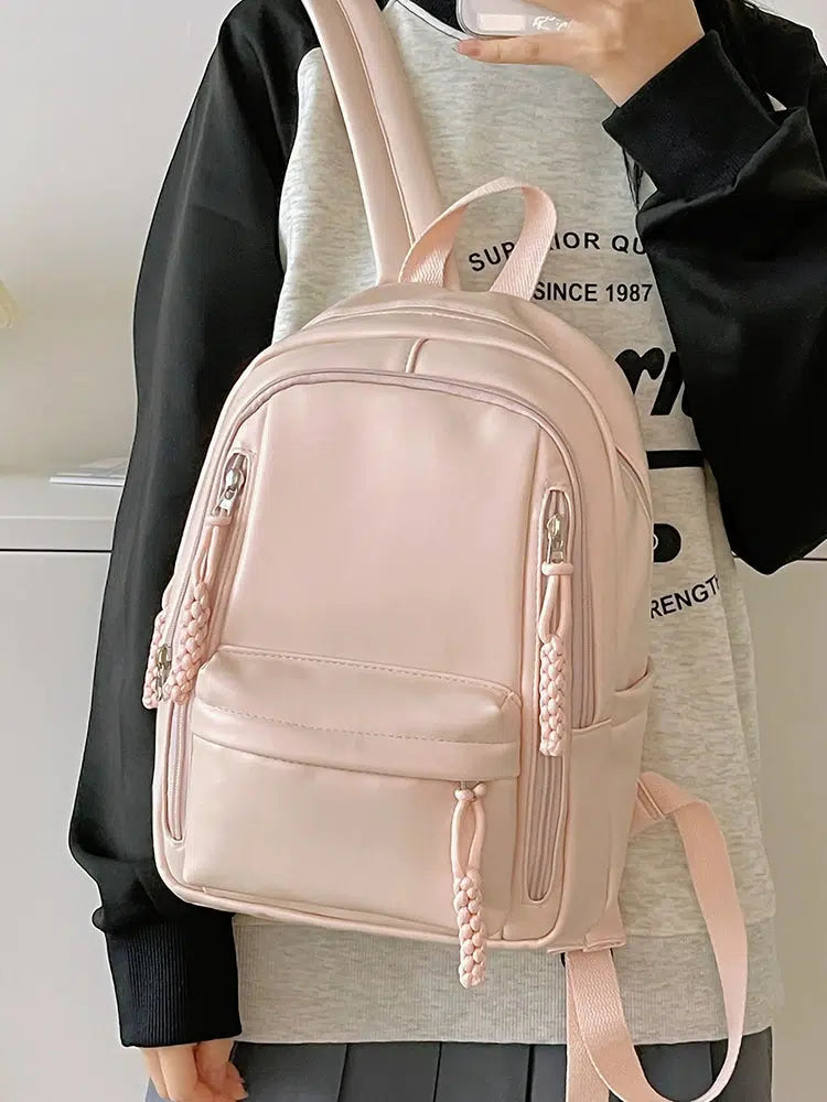 Braided Zipper Pull Multi-pocket Backpack