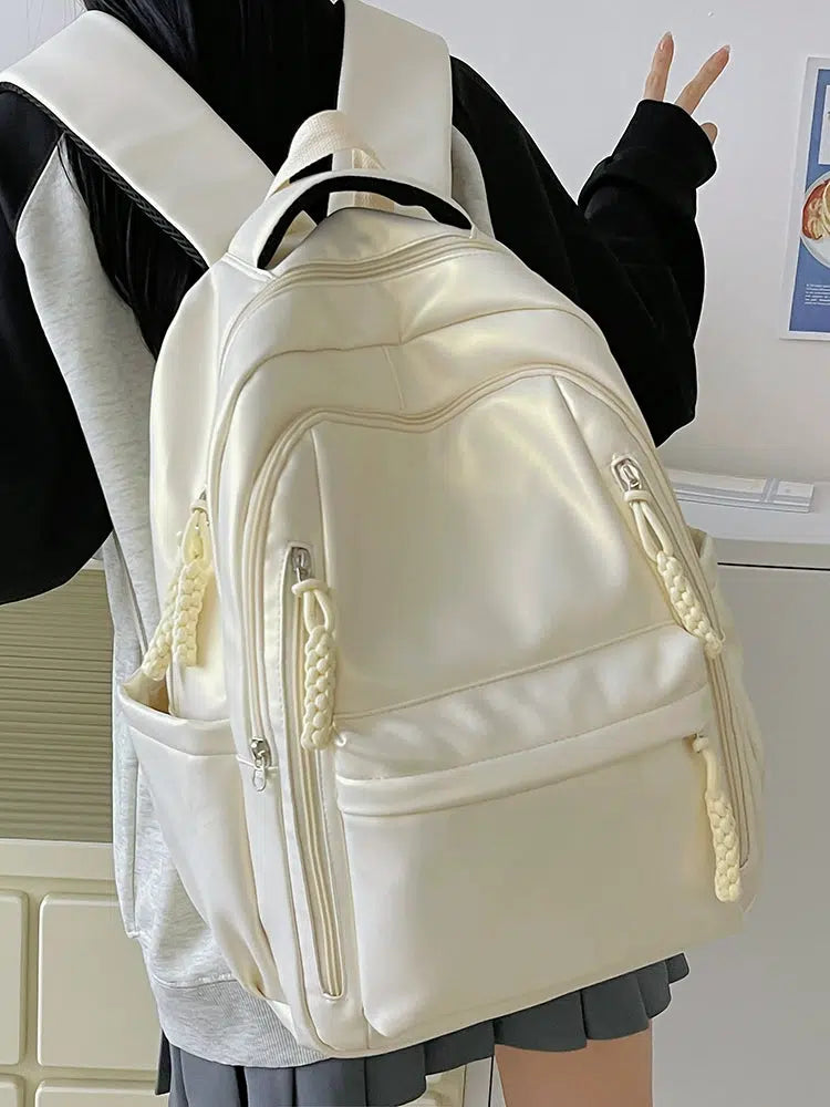 Braided Zipper Pull Multi-pocket Backpack