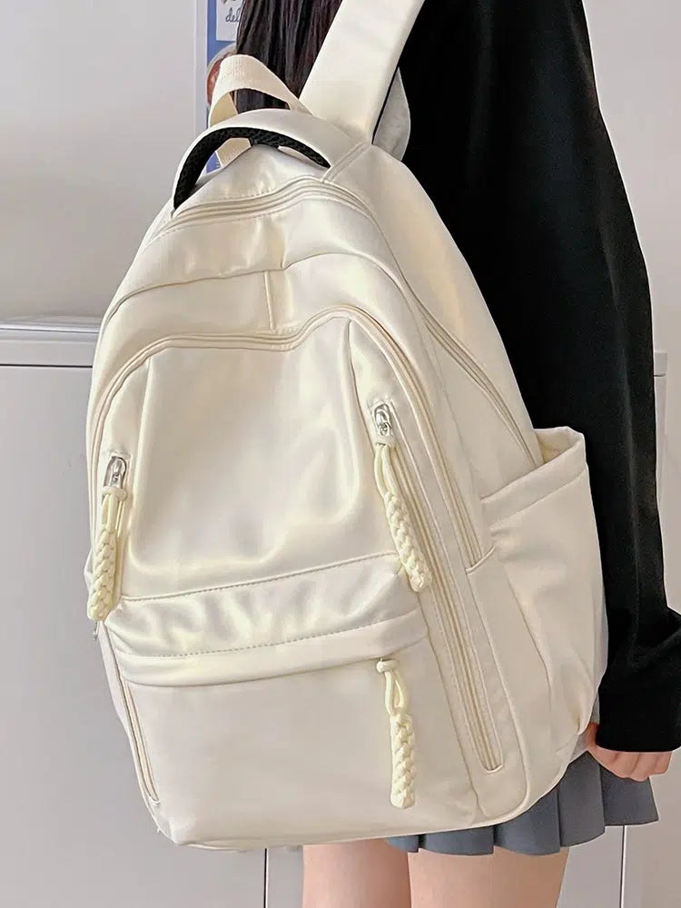 Braided Zipper Pull Multi-pocket Backpack