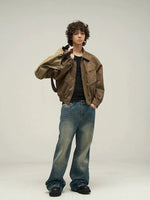 Brown Distressed PU Leather Jacket