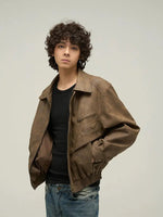 Brown Distressed PU Leather Jacket