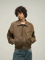 Brown Distressed PU Leather Jacket