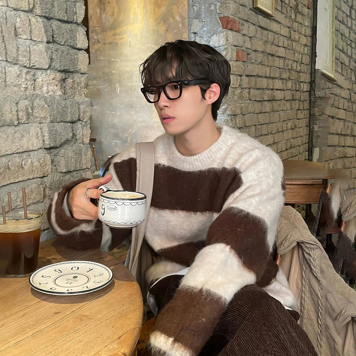 Brown Striped Furry Sweater