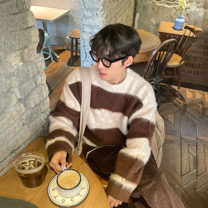 Brown Striped Furry Sweater