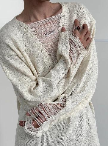 Brushed Hollow Knit Pullover Sweater