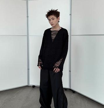 Brushed Hollow Knit Pullover Sweater