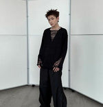 Brushed Hollow Knit Pullover Sweater