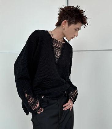 Brushed Hollow Knit Pullover Sweater