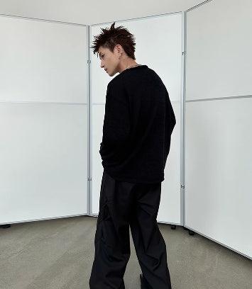 Brushed Hollow Knit Pullover Sweater