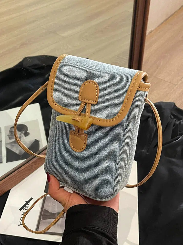 Buckle Closure Denim Crossbody Bag