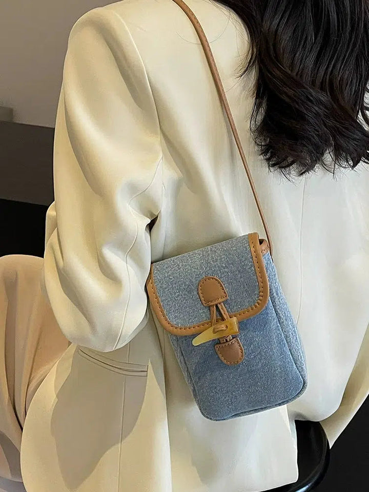 Buckle Closure Denim Crossbody Bag