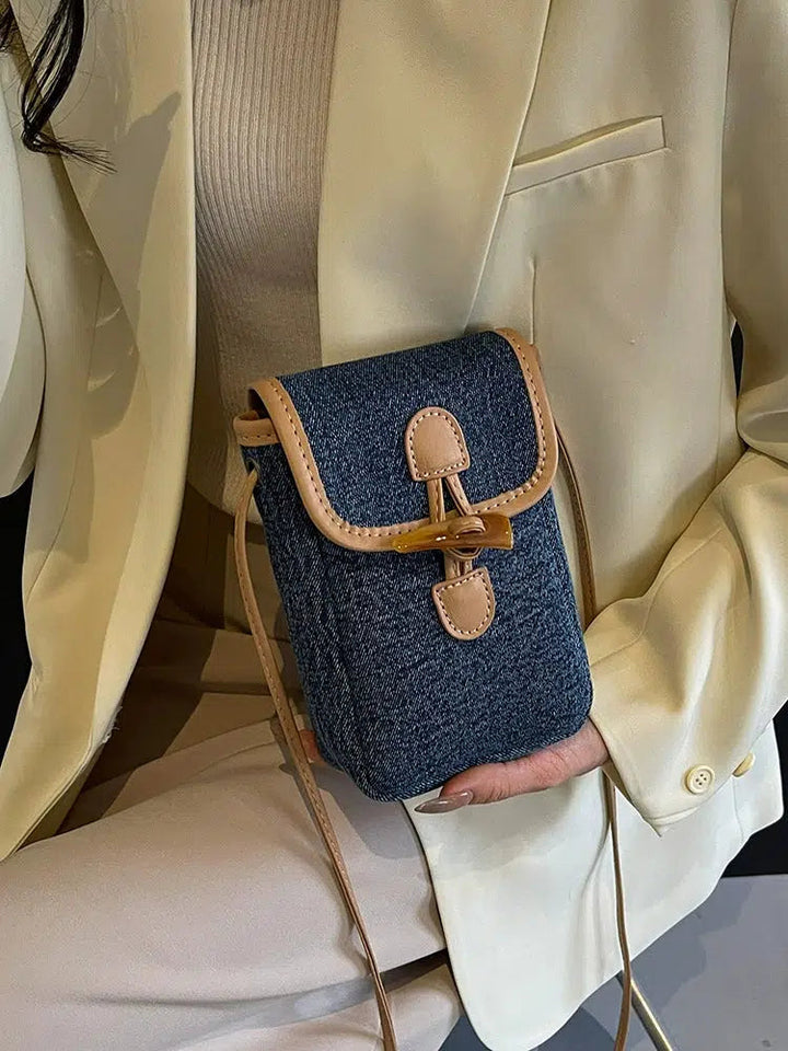 Buckle Closure Denim Crossbody Bag