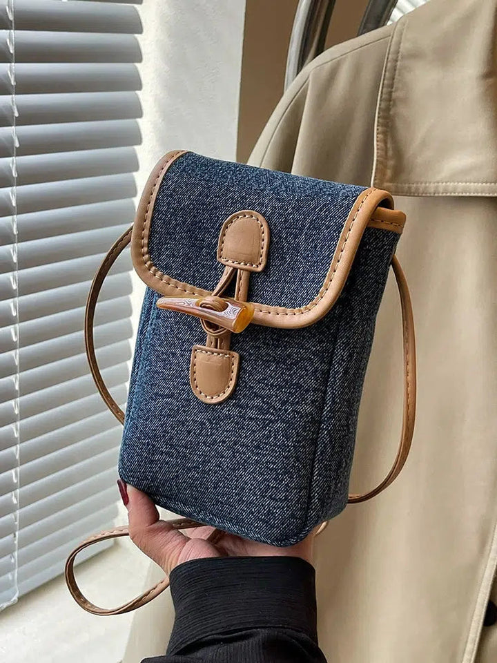 Buckle Closure Denim Crossbody Bag