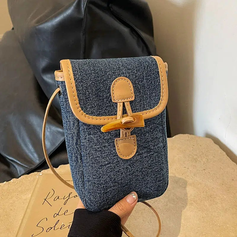 Buckle Closure Denim Crossbody Bag