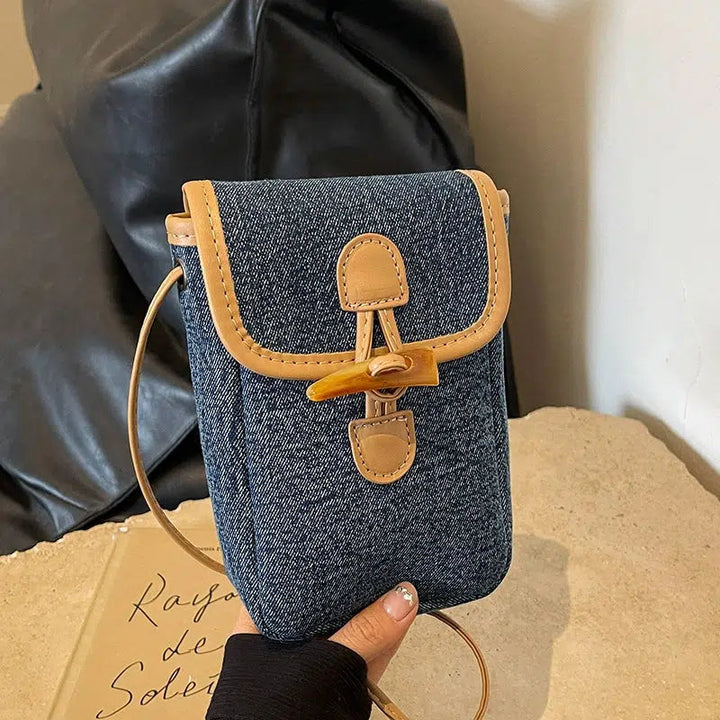 Buckle Closure Denim Crossbody Bag