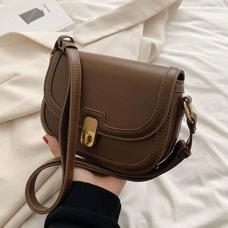 Buckle Closure Leather Satchel Bag