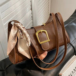 Buckle Crocodile Embossed Shoulder Bag