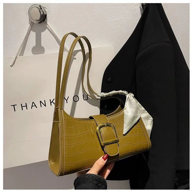 Buckle Crocodile Embossed Shoulder Bag