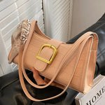 Buckle Crocodile Embossed Shoulder Bag