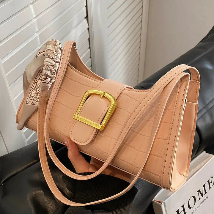 Buckle Crocodile Embossed Shoulder Bag
