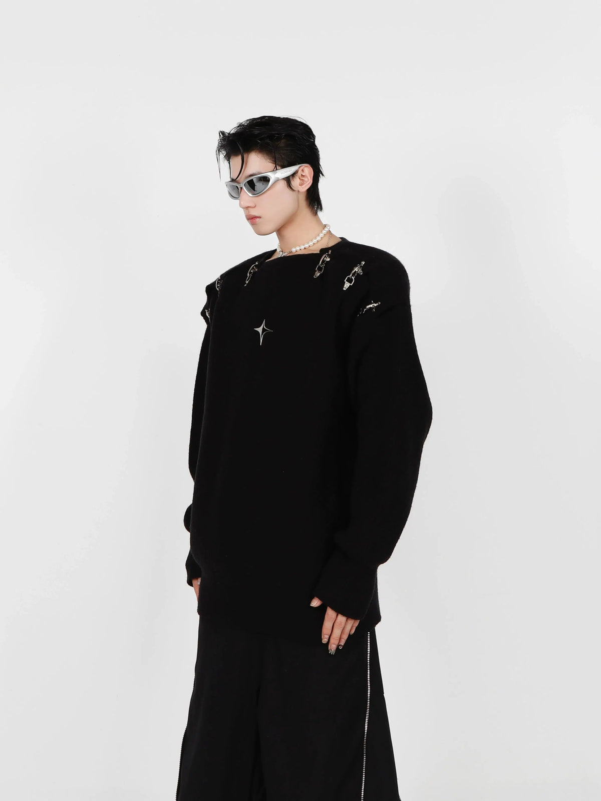 Buckle Hollow Knitted Sweater