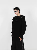 Buckle Hollow Knitted Sweater