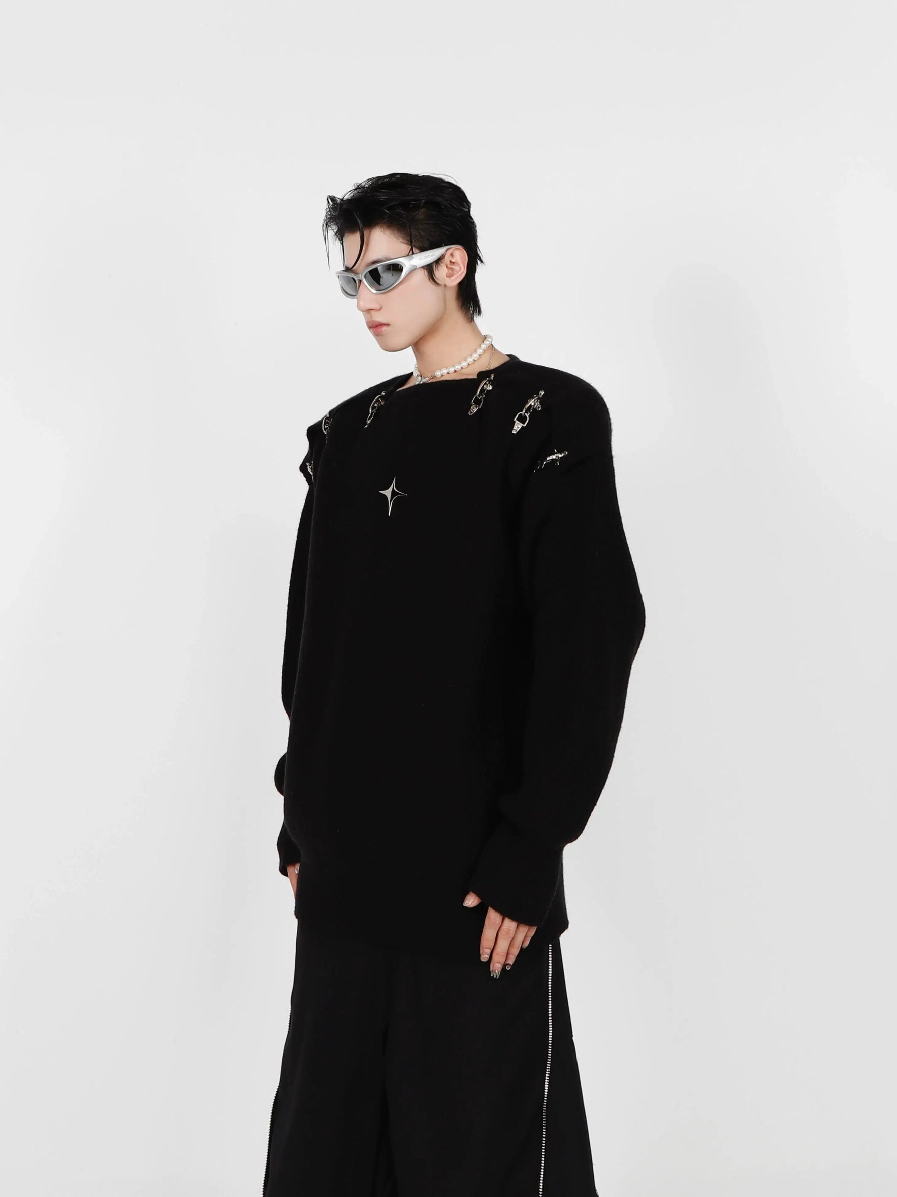 Buckle Hollow Knitted Sweater