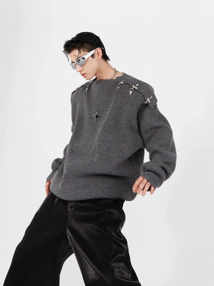 Buckle Hollow Knitted Sweater