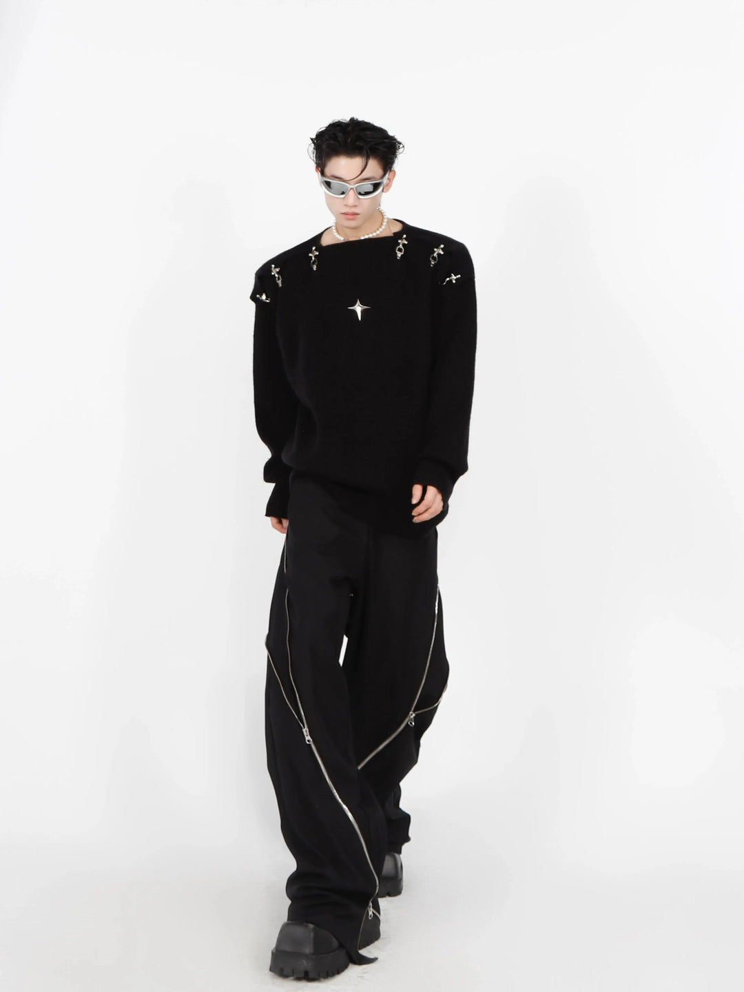 Buckle Hollow Knitted Sweater