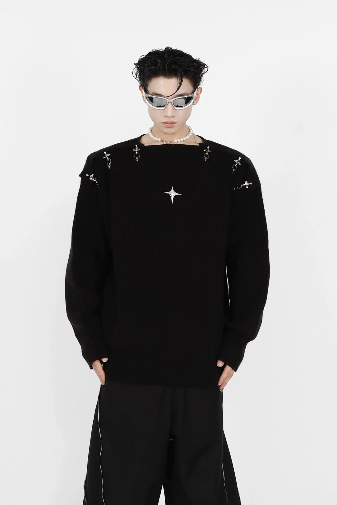 Buckle Hollow Knitted Sweater