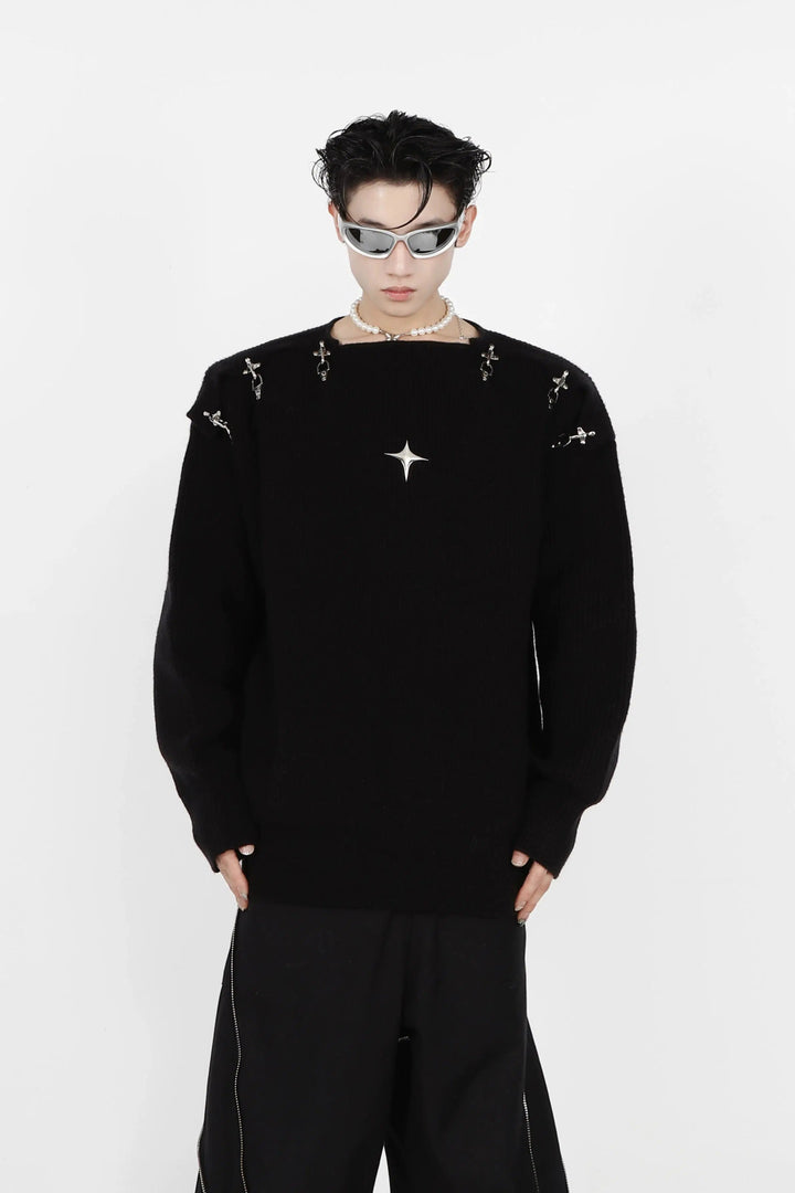 Buckle Hollow Knitted Sweater