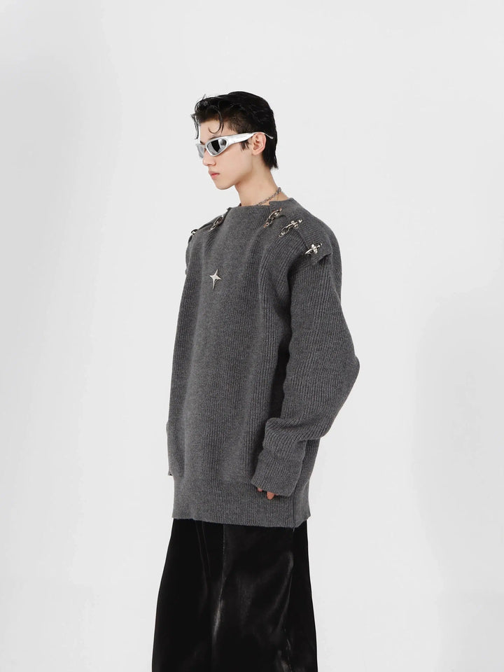 Buckle Hollow Knitted Sweater