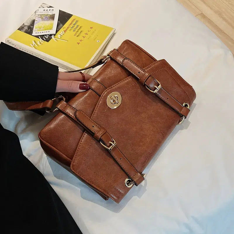 Buckle Leather Crossbody Square Bag