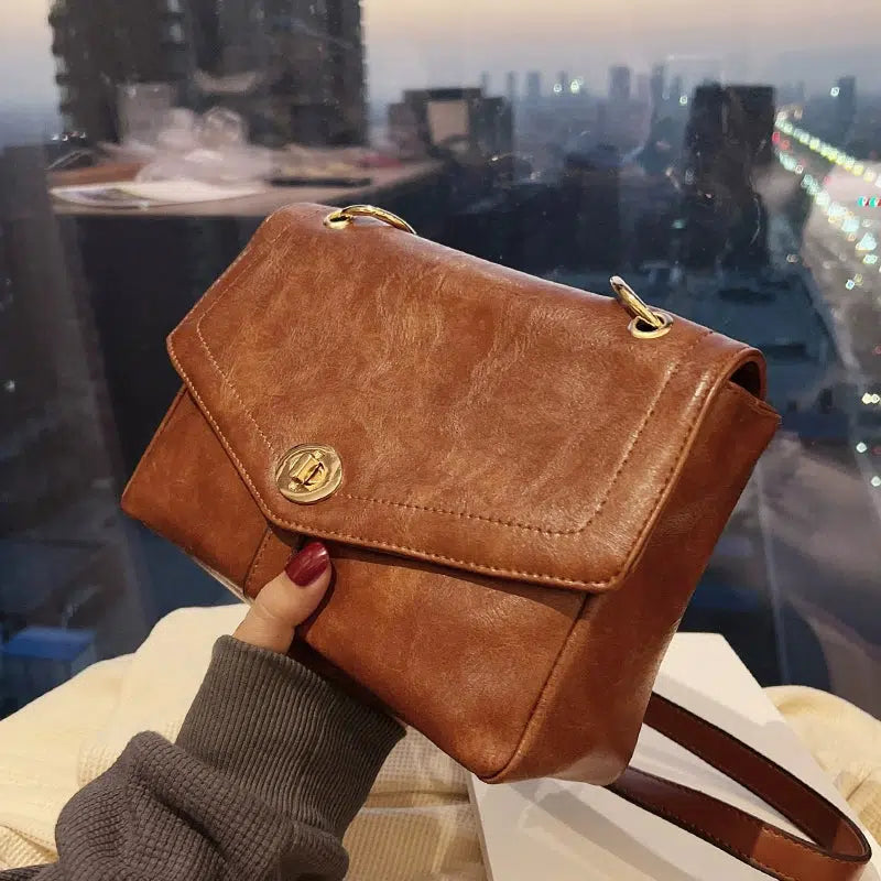 Buckle Leather Crossbody Square Bag