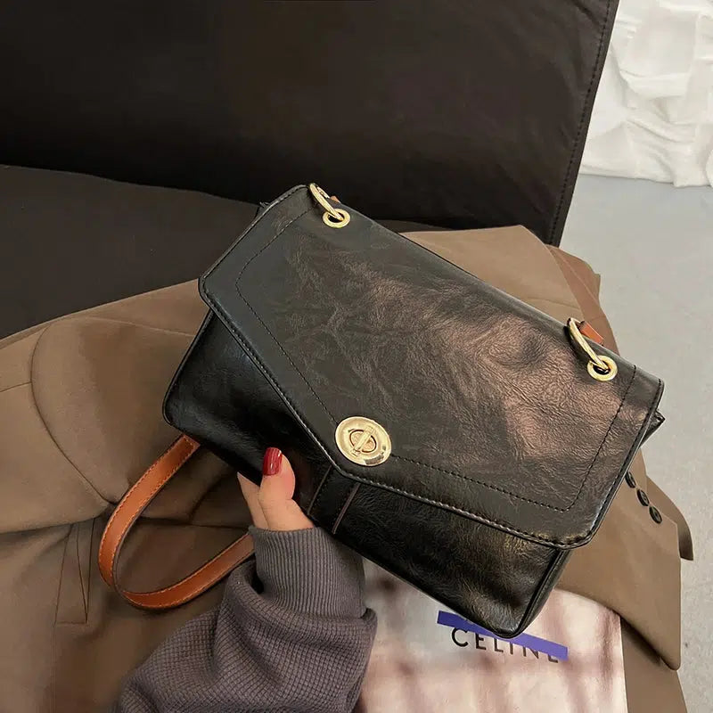 Buckle Leather Crossbody Square Bag