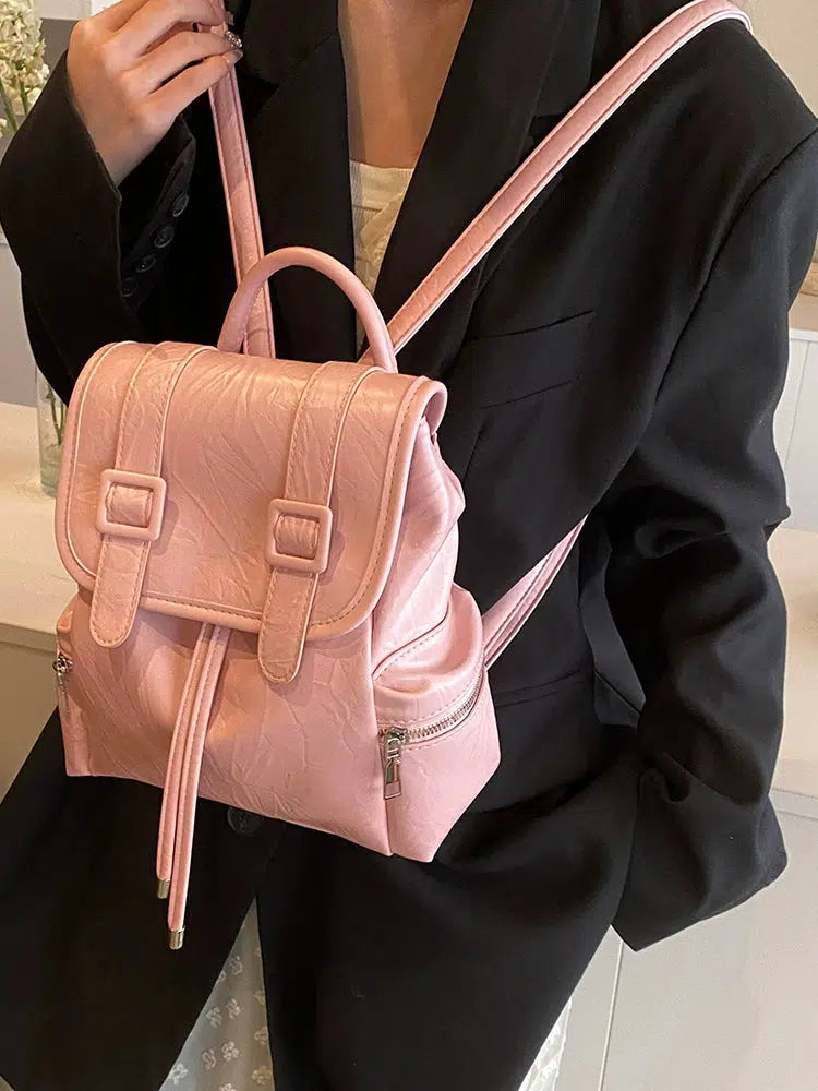 Buckle Straps Leather Backpack
