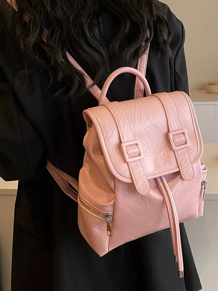 Buckle Straps Leather Backpack