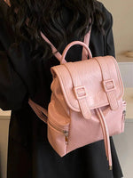 Buckle Straps Leather Backpack