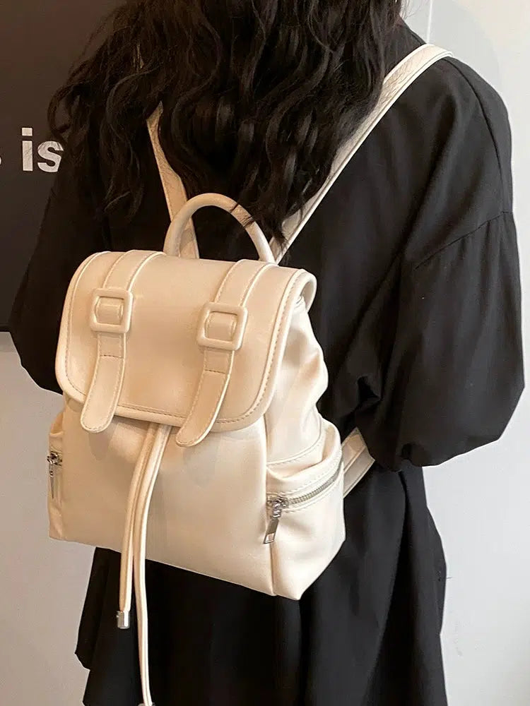 Buckle Straps Leather Backpack