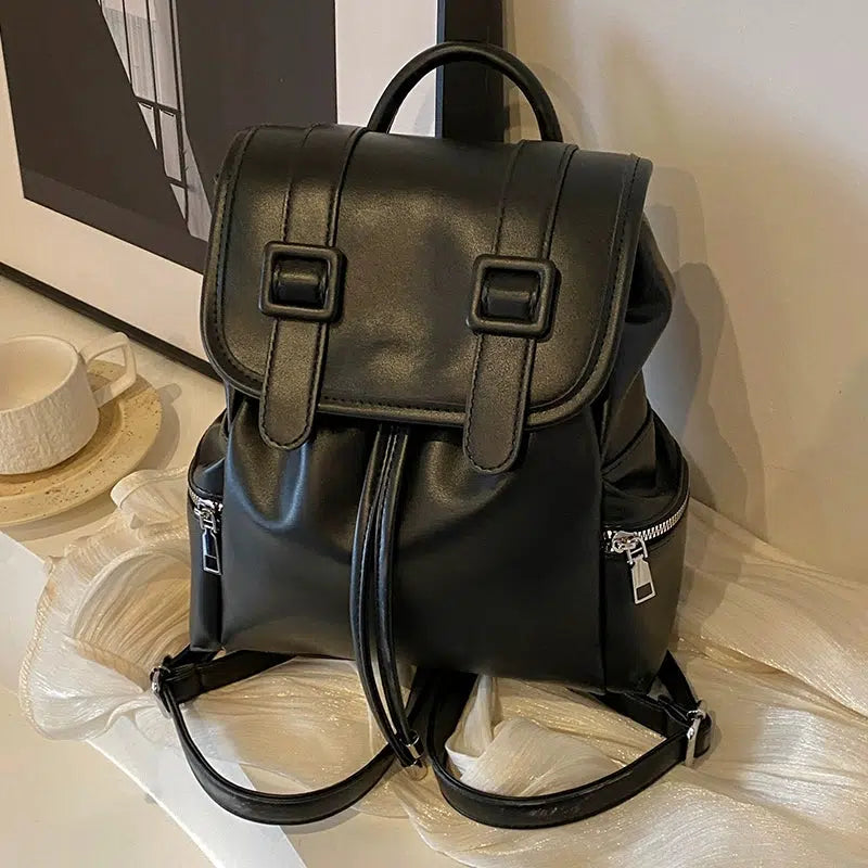 Buckle Straps Leather Backpack