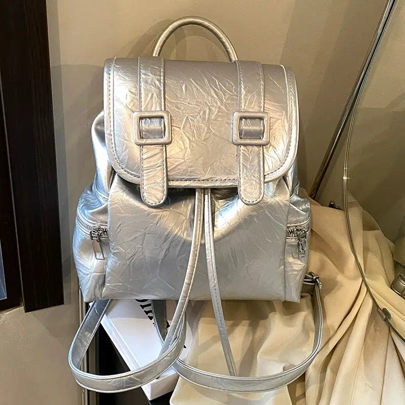 Buckle Straps Leather Backpack