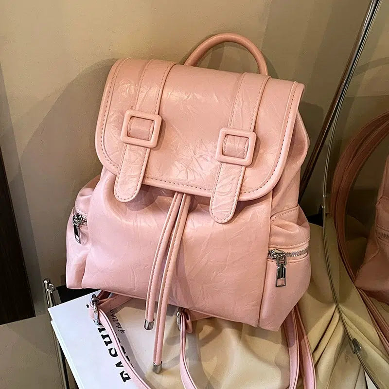 Buckle Straps Leather Backpack