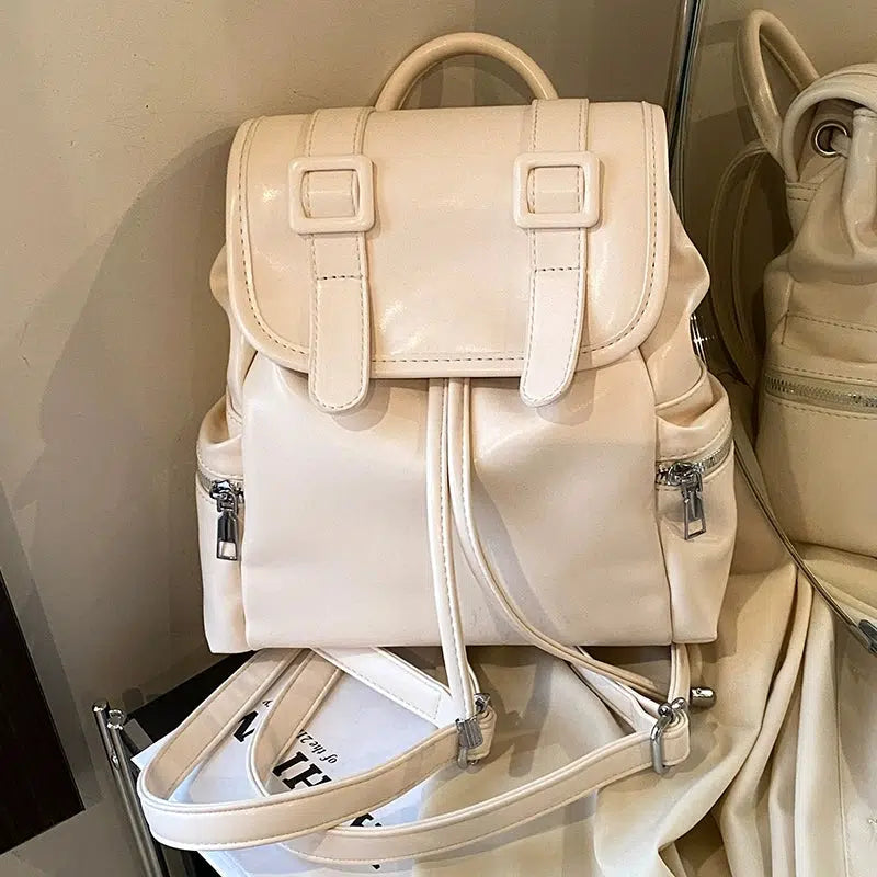 Buckle Straps Leather Backpack